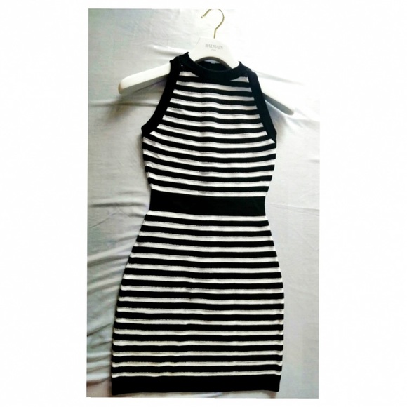 Authentic Balmain Black & White Striped Knit Dress - Picture 2 of 8